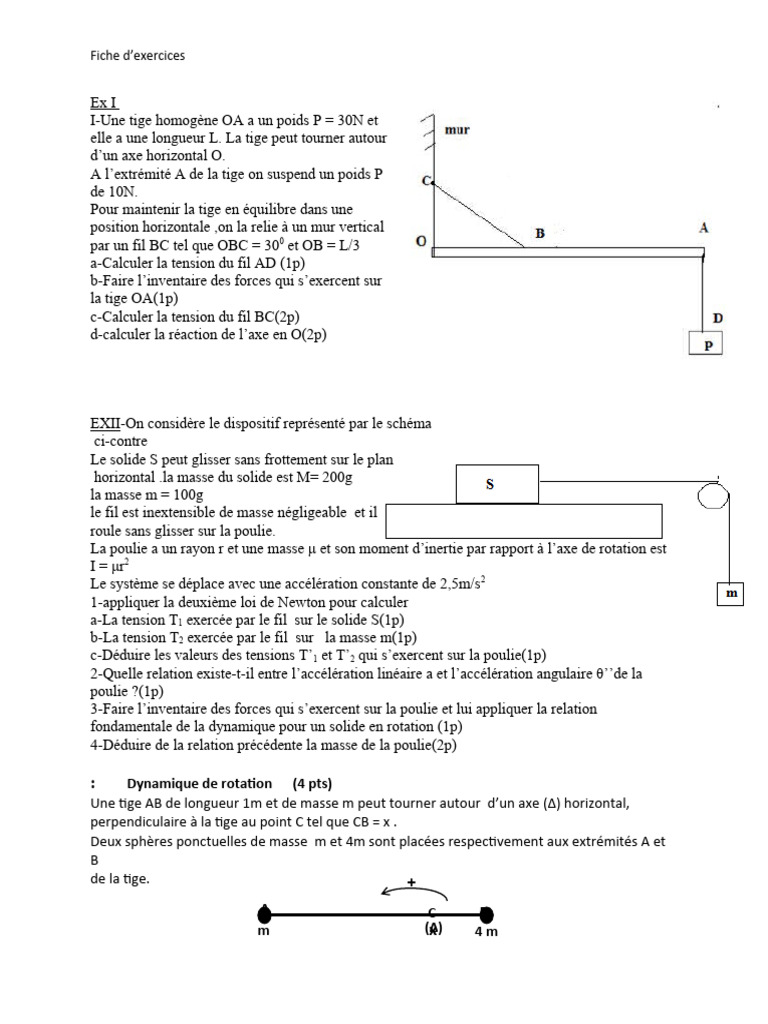 Exercices de dynamique et d'équilibre | PDF | Poids | Rotation
