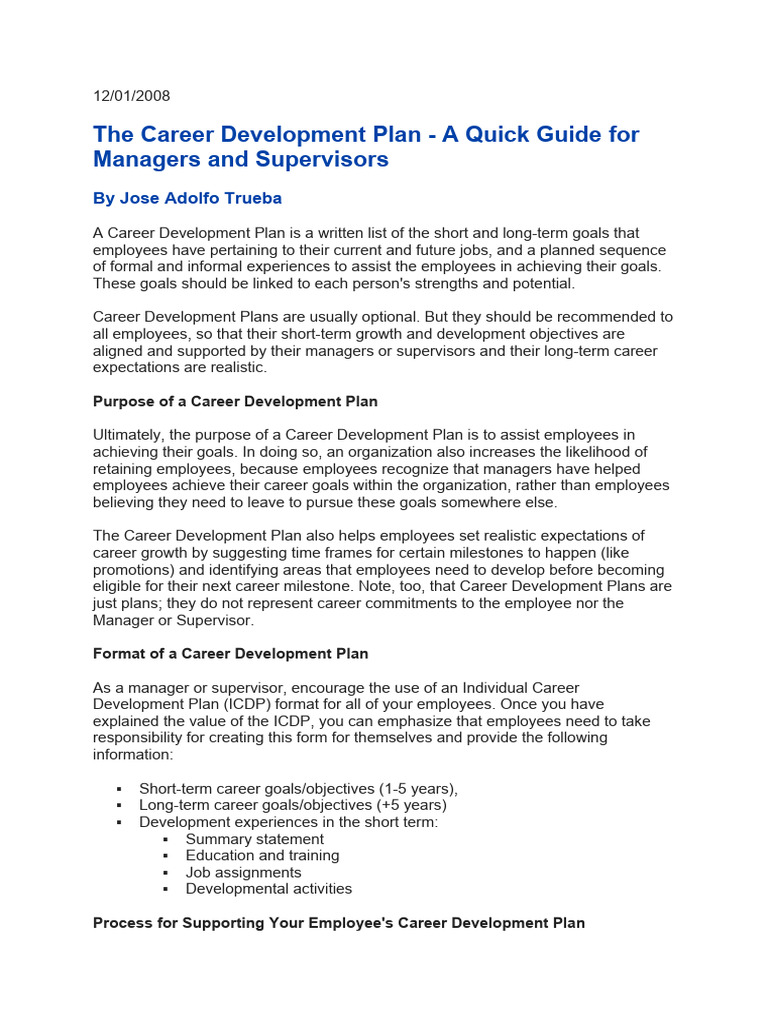 The Career Development Plan - A Quick Guide | PDF | Goal | Performance ...