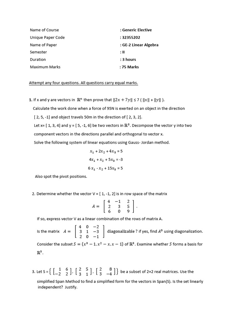 OC - GE-Linear Algebra | PDF | Linear Map | Basis (Linear Algebra) image.