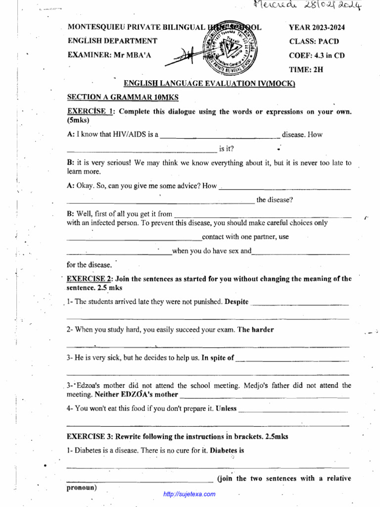 English Language Mock Exam 2023-2024 | PDF | Agriculture