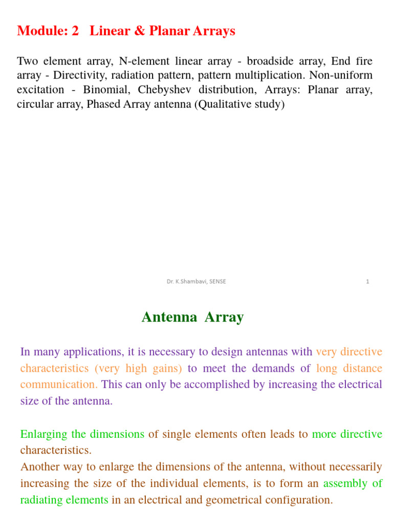 Mod 02 Linear Arrays Upload | PDF | Antenna (Radio) | Matrix (Mathematics)