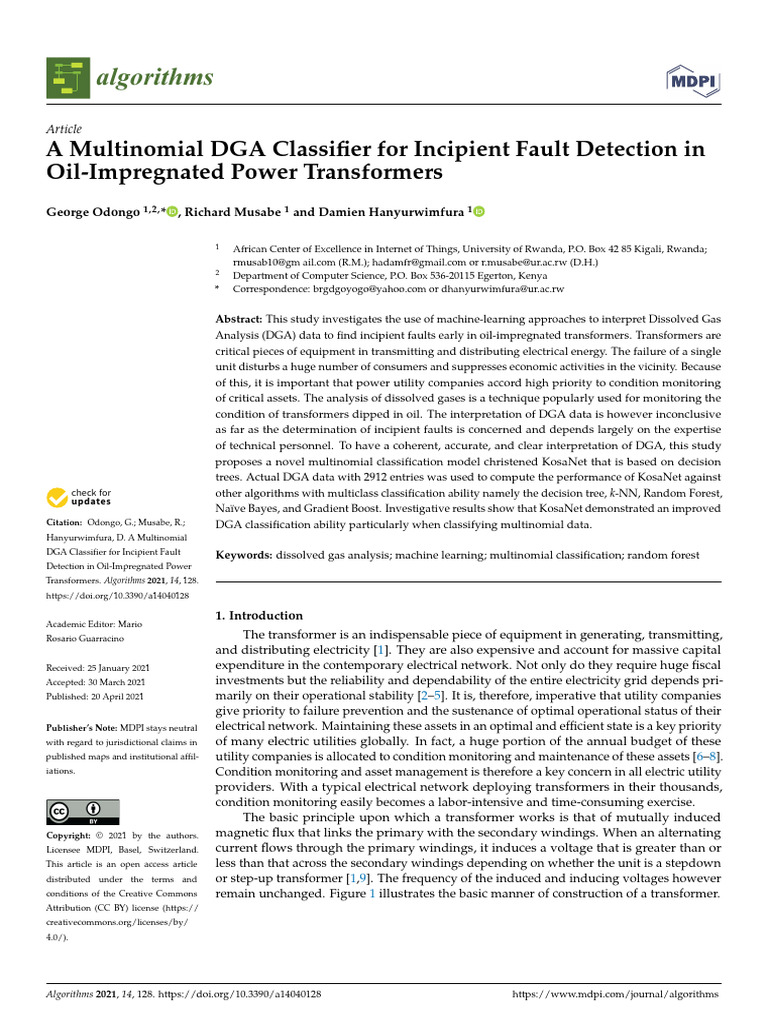 A Multinomial DGA Classifier For Incipient Fault D | PDF | Transformer ...