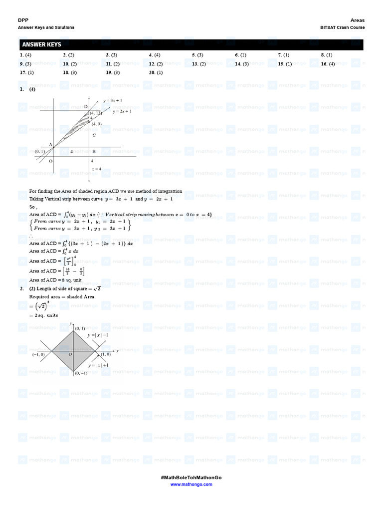 Solution DPP Areas BITSAT Crash Course MathonGo PDF Geometry