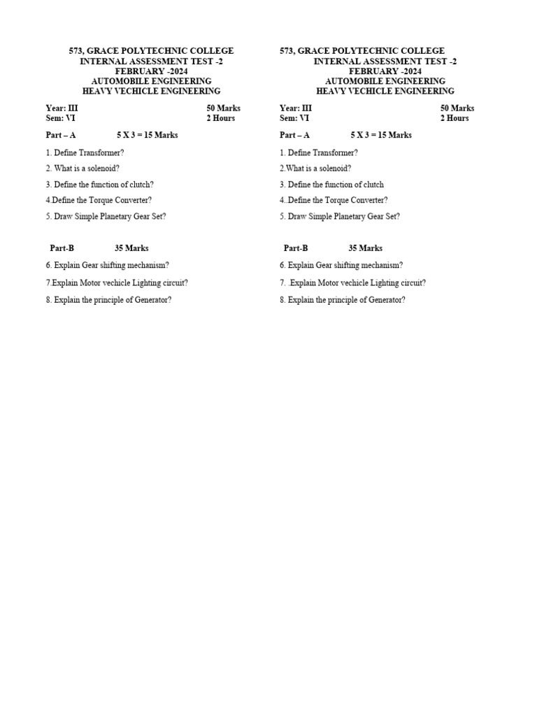 Automobile Engineering Assessment Test 2024 | PDF | Technology ...
