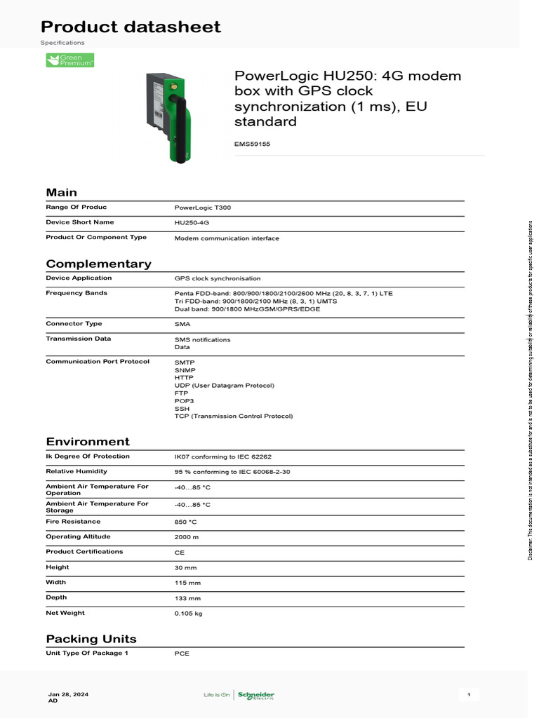 PowerLogic HU250 4G Modem Overview | PDF | Communications Protocols ...
