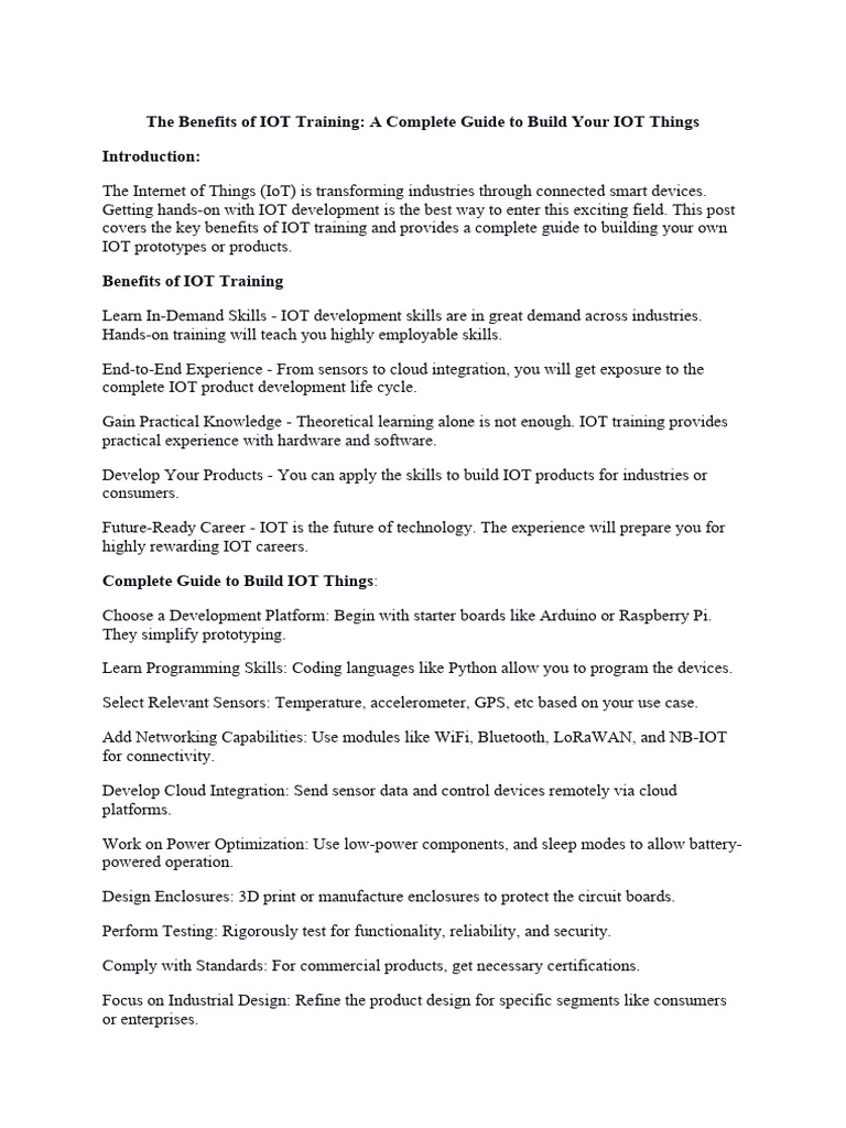 Benefits of IoT Training & Development Guide | PDF | Internet Of Things ...