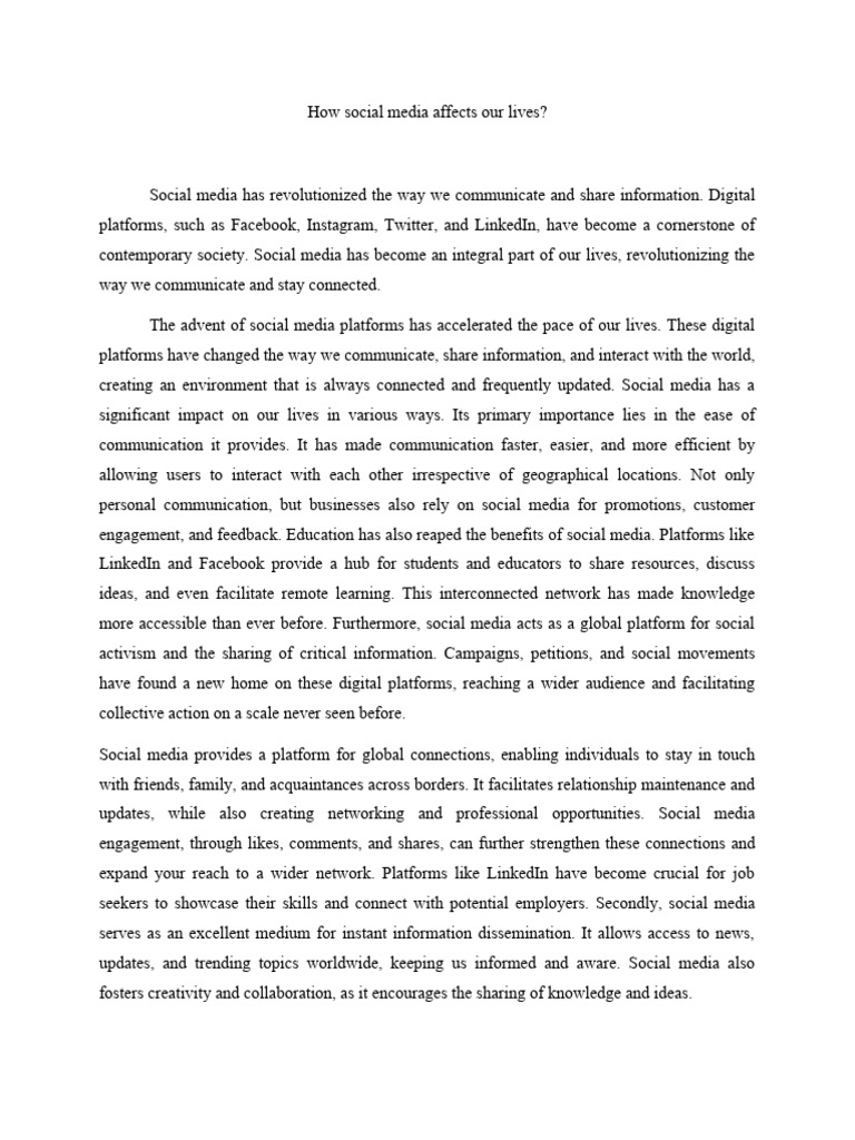 Impact of Social Media on Daily Life | PDF | Social Media | Popular ...
