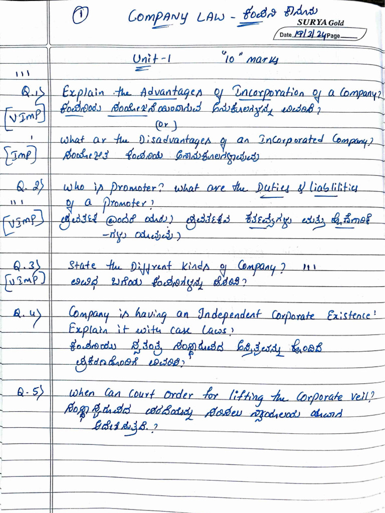 Company Law Important Questions And Answers