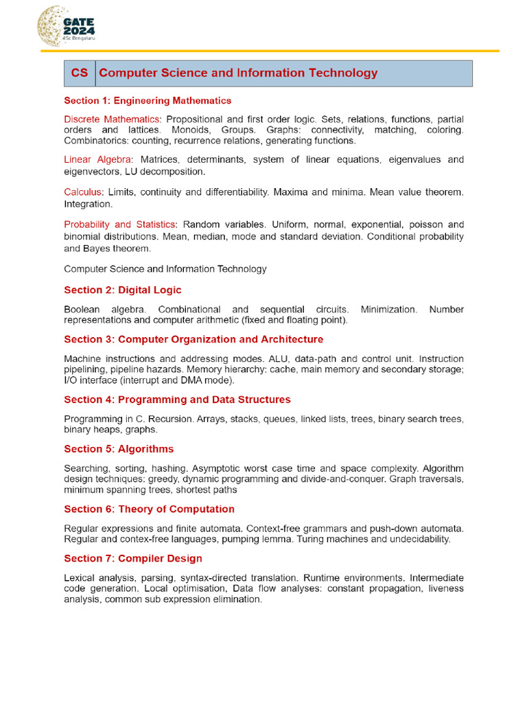 NDLI - Computer Science and Information Technology Syllabus For GATE ...