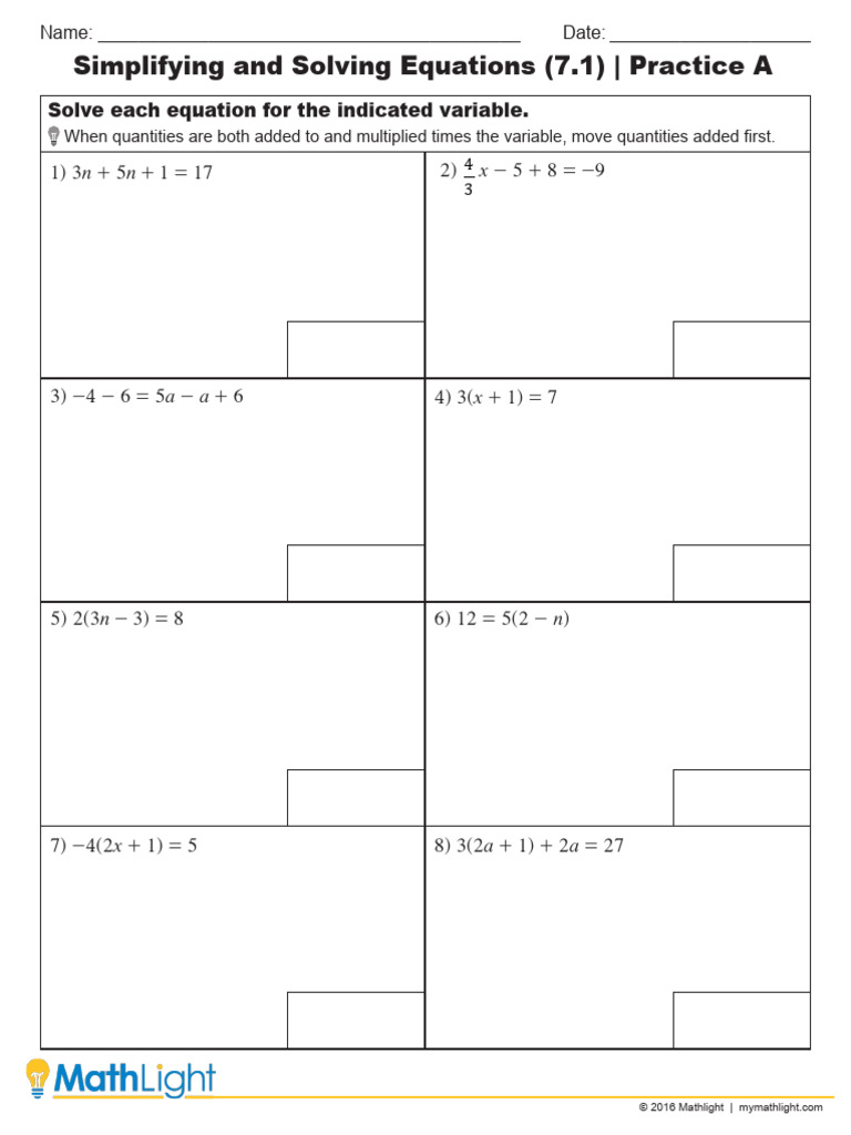 Practice Simplifying Equations | PDF | Equations | Mathematical Concepts