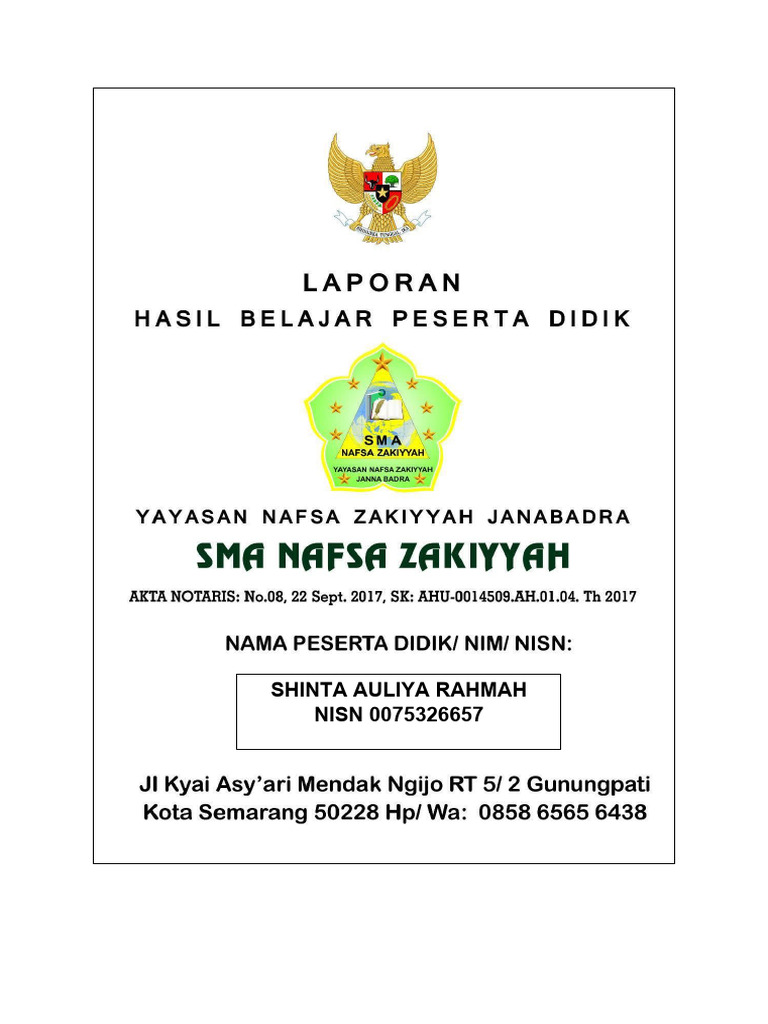 Contoh template rapot kurikulum merdeka | PDF