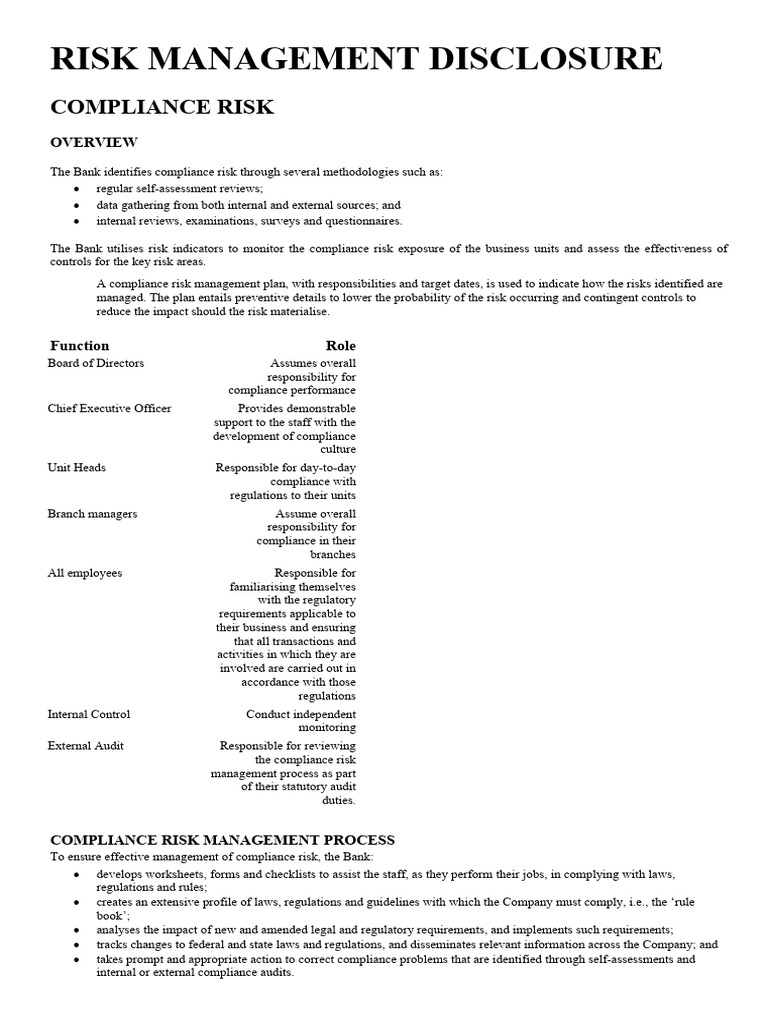 Risk Management Disclosure | PDF | Risk | Regulatory Compliance