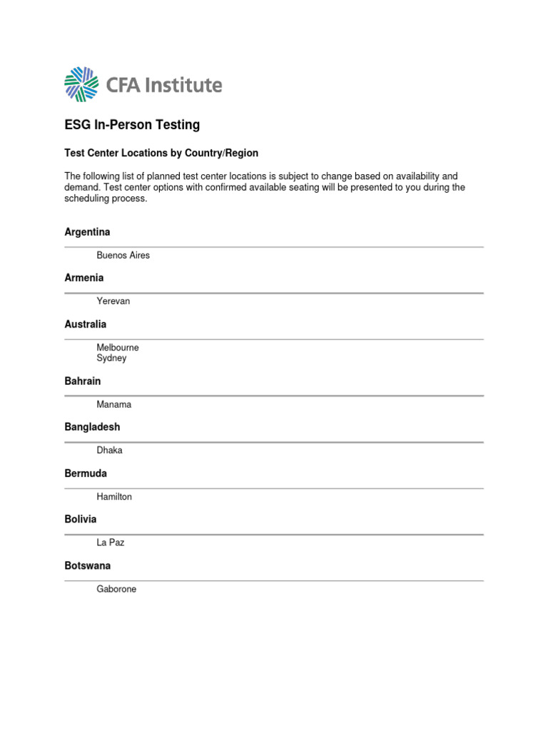 Esg test center locations pdf