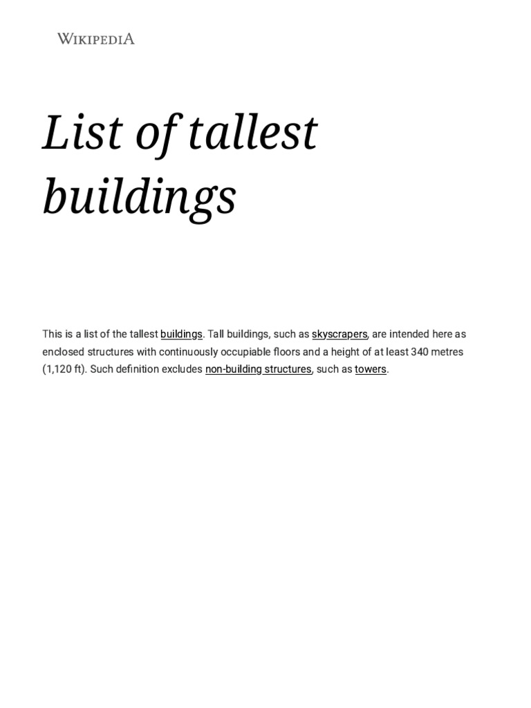 List Of Tallest Buildings Wikipedia PDF Buildings And Structures