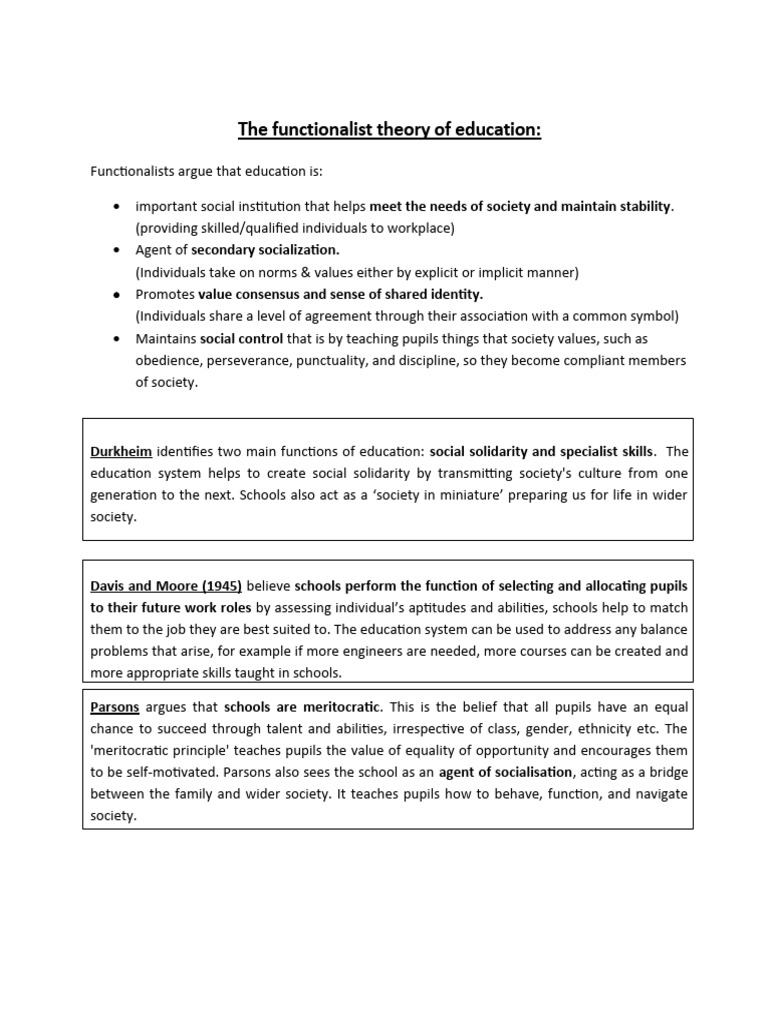 Functionalist and Marxist Theories of Education | PDF | Social Mobility ...