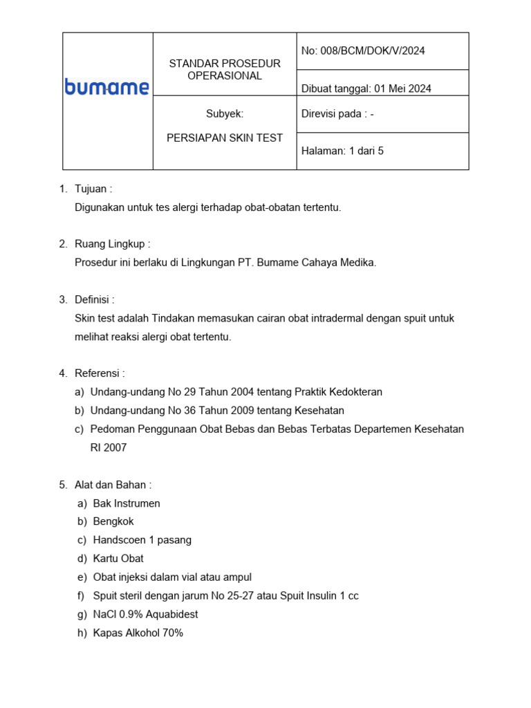 042 SOP Skin Test | PDF