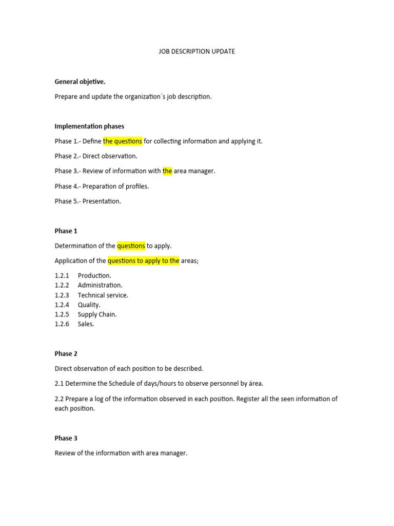 JOB DESCRIPTION UPDATE PDF
