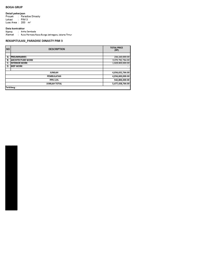 Contoh BQ pada Proyek Interior | PDF | Pintu | Rekayasa Bangunan