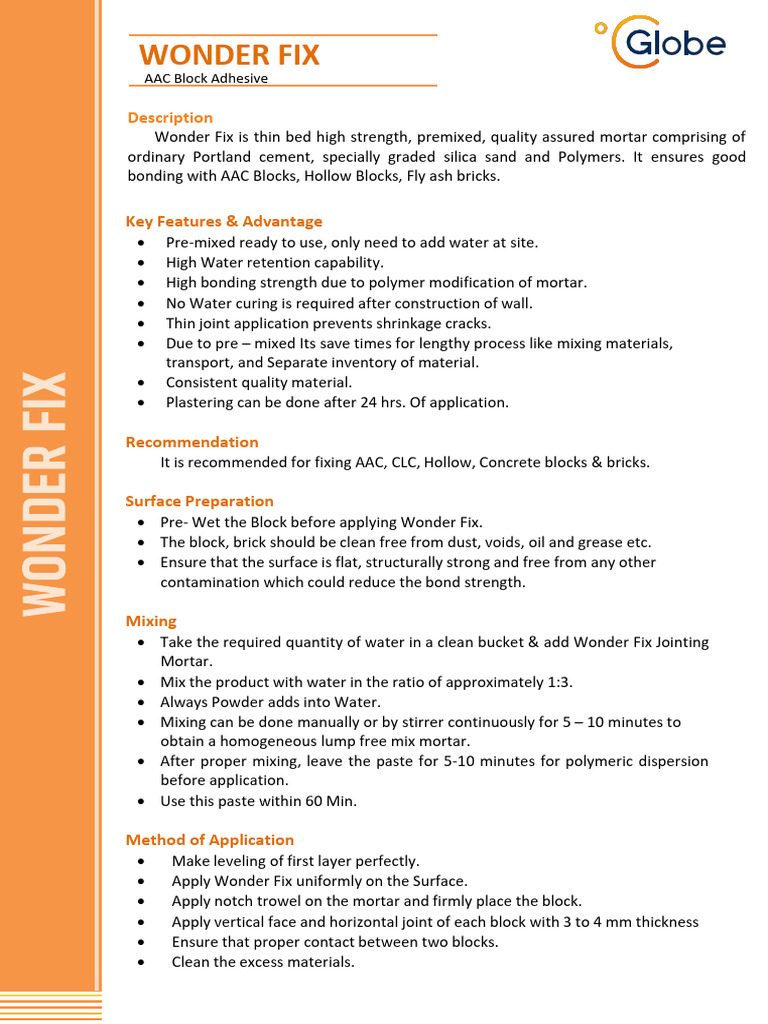 Wonder Fix TDS Report | Download Free PDF | Mortar (Masonry) | Brick