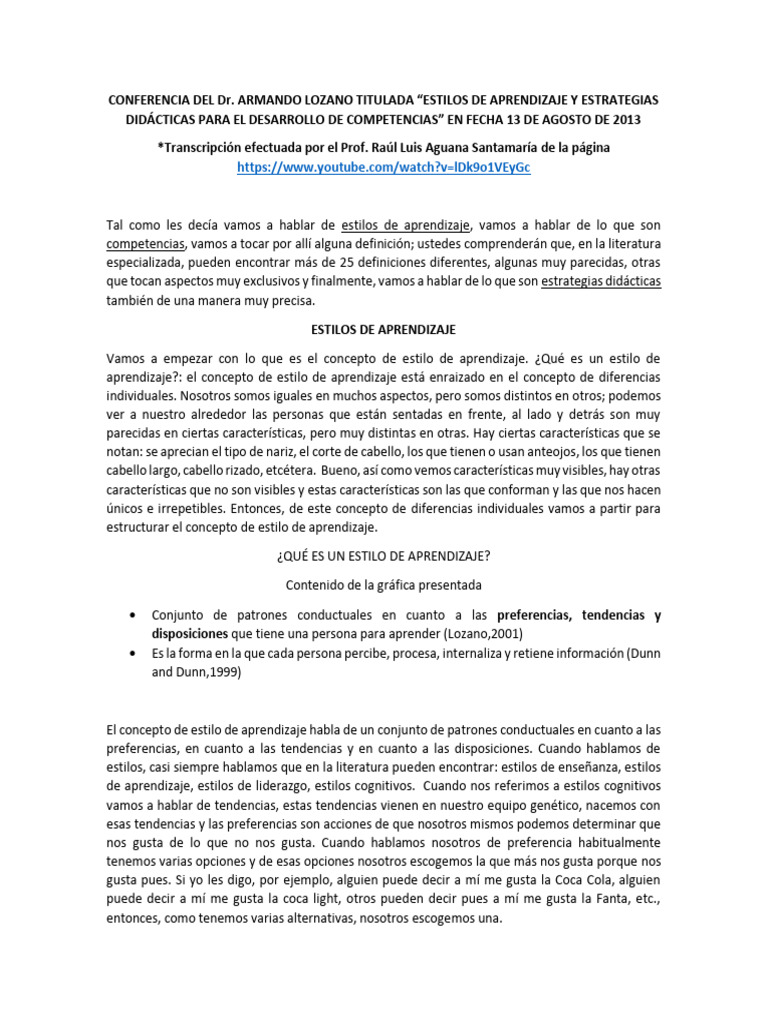 Estilos de Aprendizaje y Competencias | PDF | Aprendizaje | Enseñando