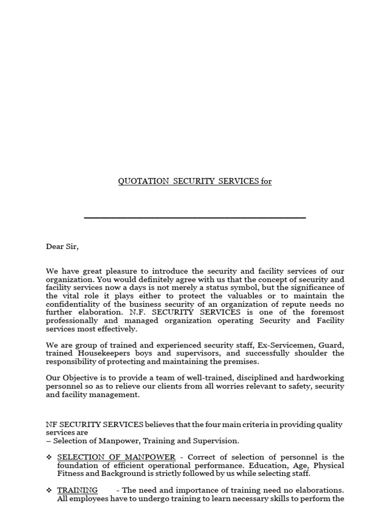 Quotation Security Services For PDF Human Resources Business