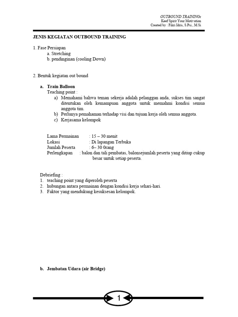 Kegiatan Outbound Training Tim | PDF | Karier & Perkembangan ...
