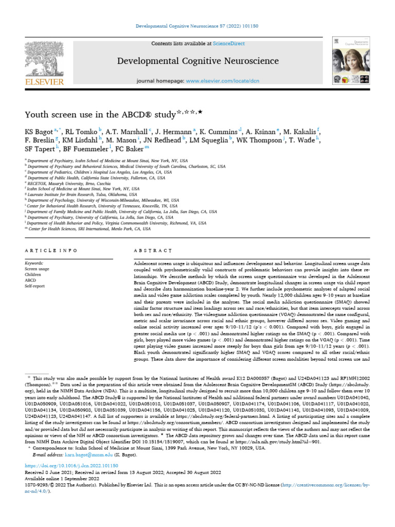 Youth Screen Use in The ABCDR Study | Download Free PDF | Social Media ...