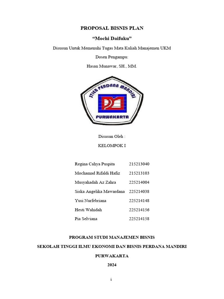 Proposal Usaha Mochi Daifuku | PDF | Karier & Perkembangan | Bisnis