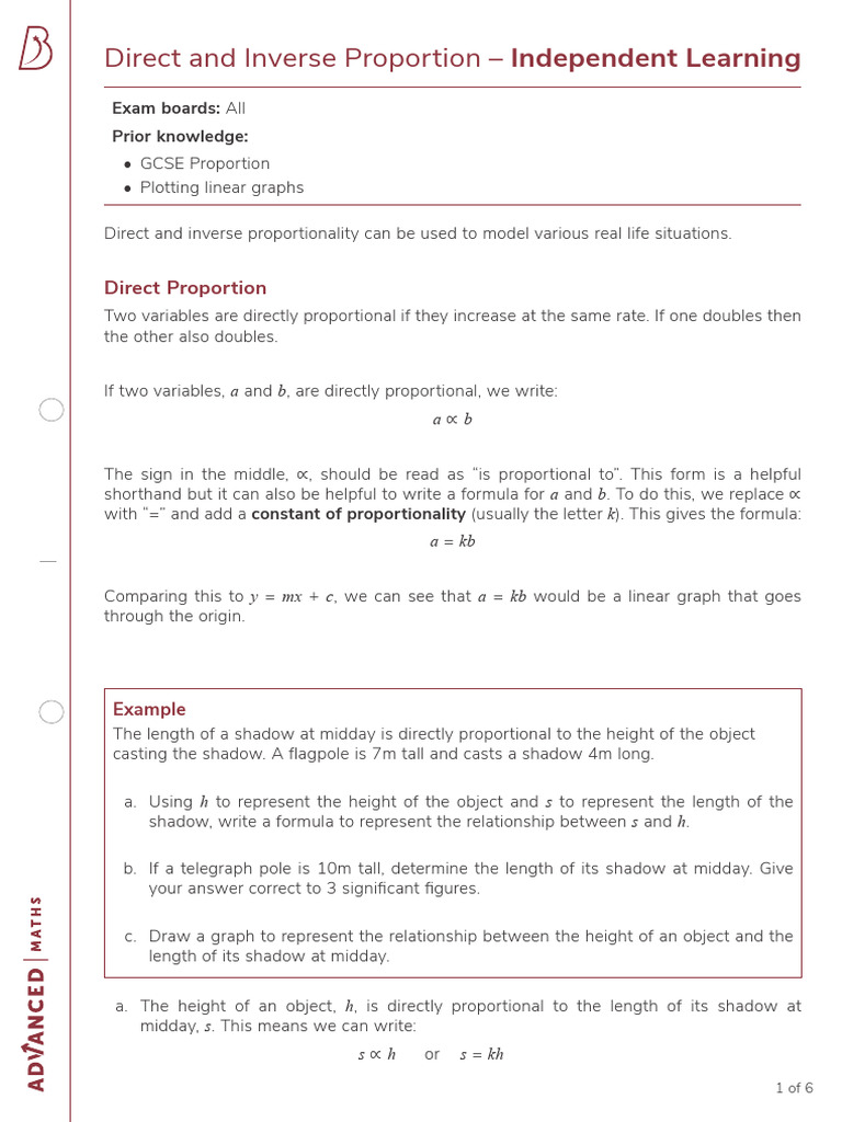 Direct and Inverse Proportion Guide | PDF | Force | Area