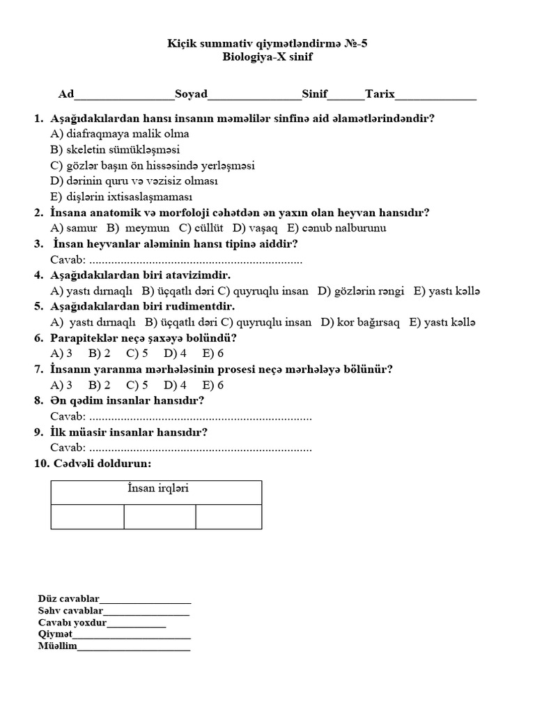 Biologiya X. KSQ-5 | PDF