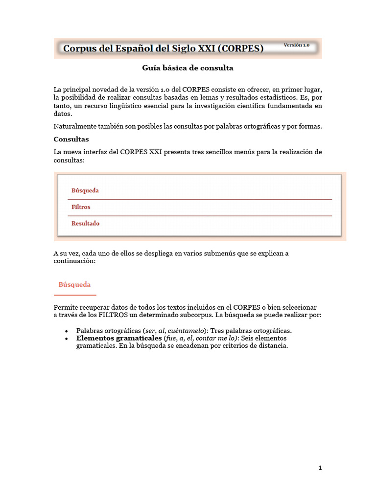 Guía de uso del CORPES XXI | PDF | Palabra | Verbo