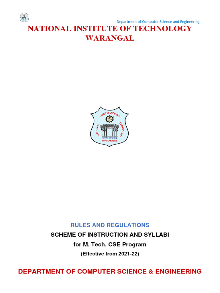 M.Tech CSE Syllabus at NIT Warangal | PDF | Computer Network | Machine ...