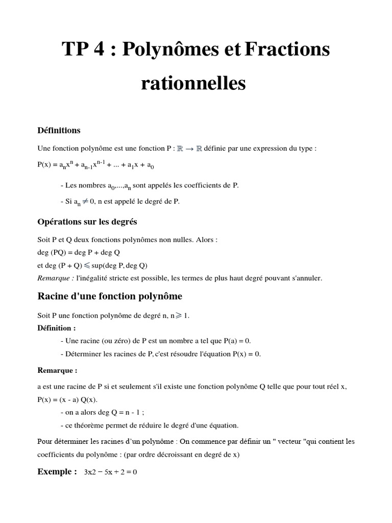 Polynômes et Fractions Rationnelles | PDF | Zéro d'une fonction | Polynôme