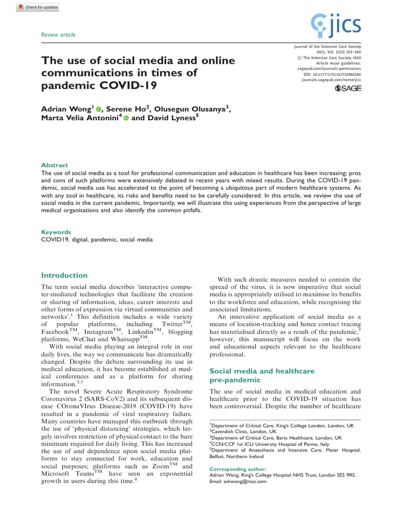 The Use of Social Media and Online Communications in Times of Pandemic ...