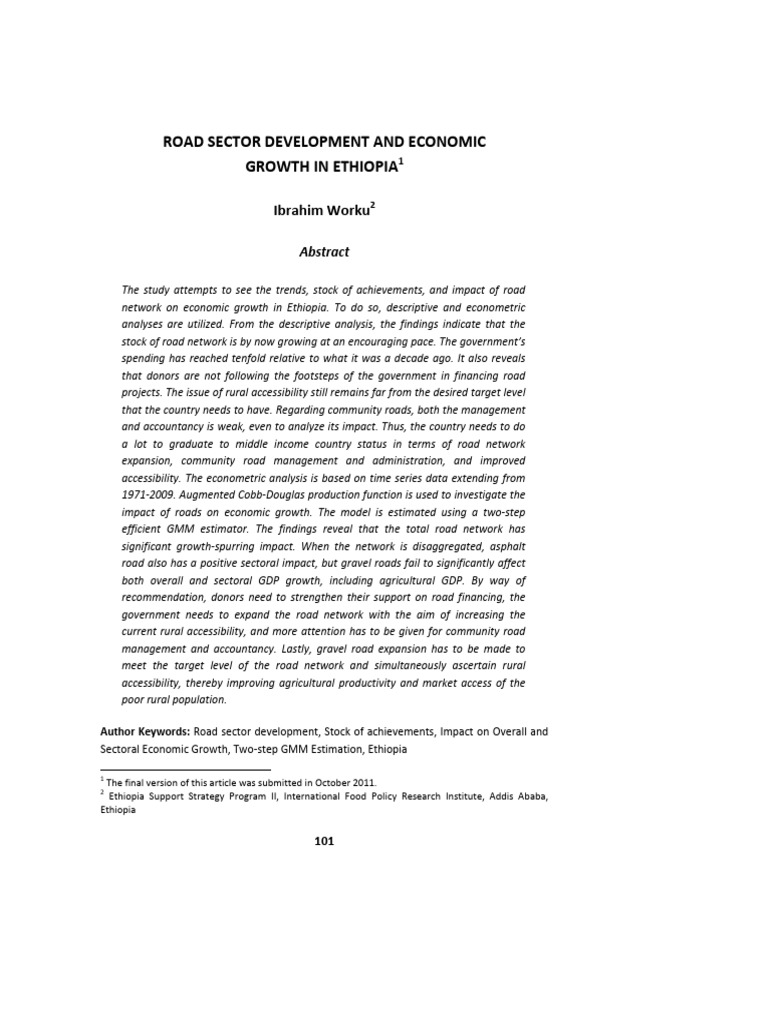Road Development Impact on Ethiopia's Growth | PDF | Economic Growth ...