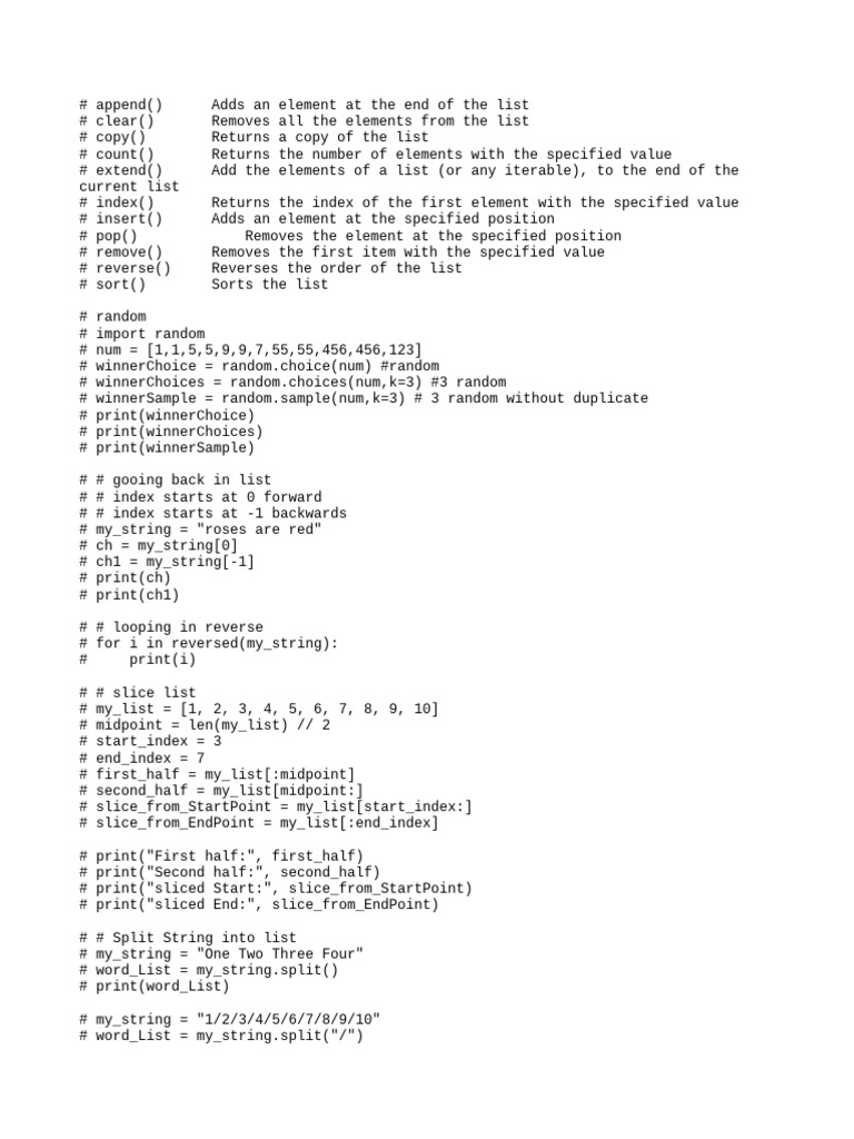 Quick List and tuples examples python | PDF | Computer Programming ...