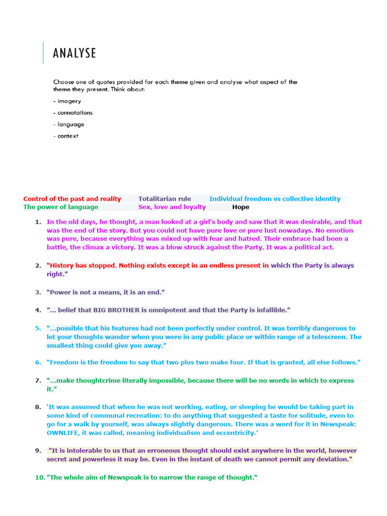1984 Quotes Theme Sort Pdf Philosophy