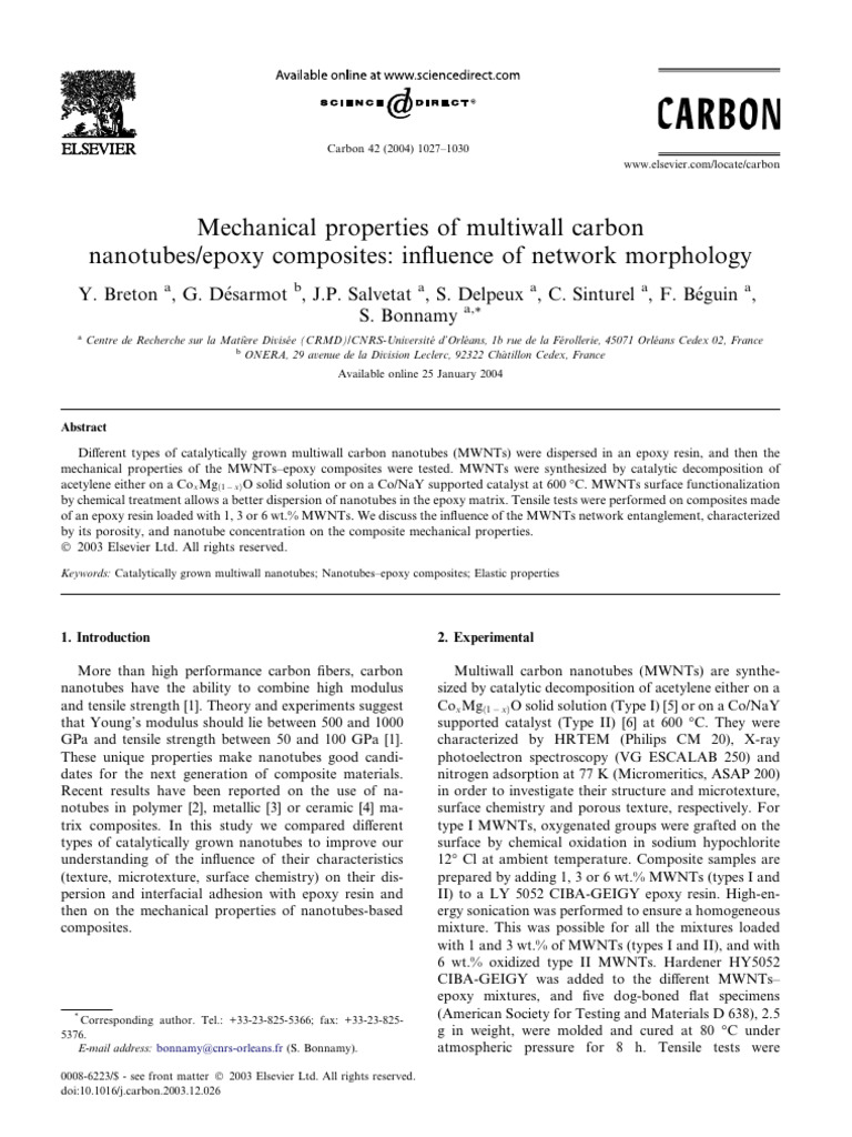Mechanical Properties of MWNT/Epoxy Composites | PDF | Carbon Nanotube ...