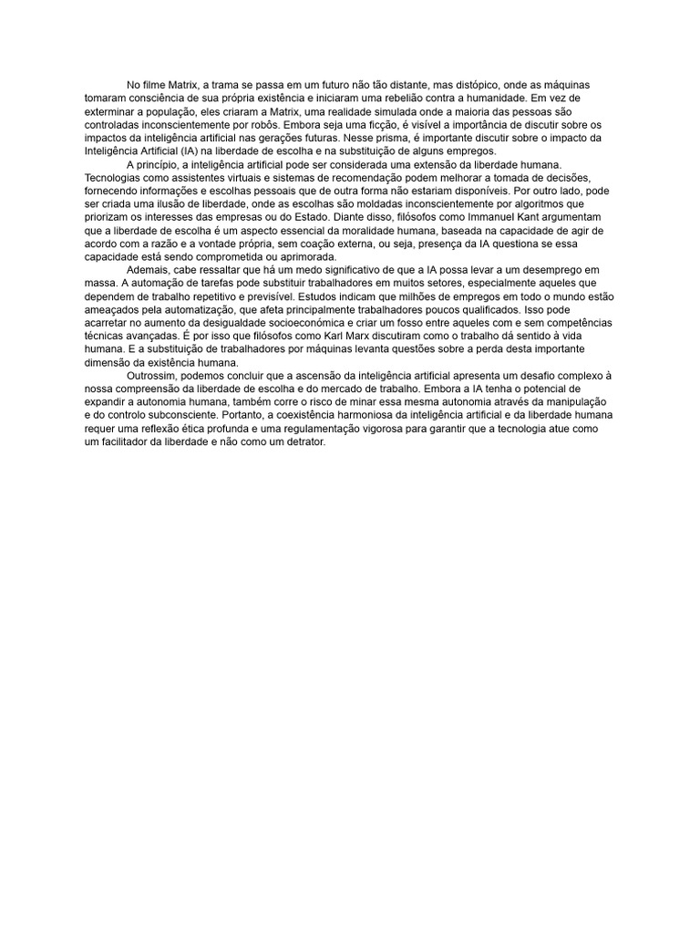 Impactos da IA na Liberdade e Emprego | PDF | Inteligência artificial ...