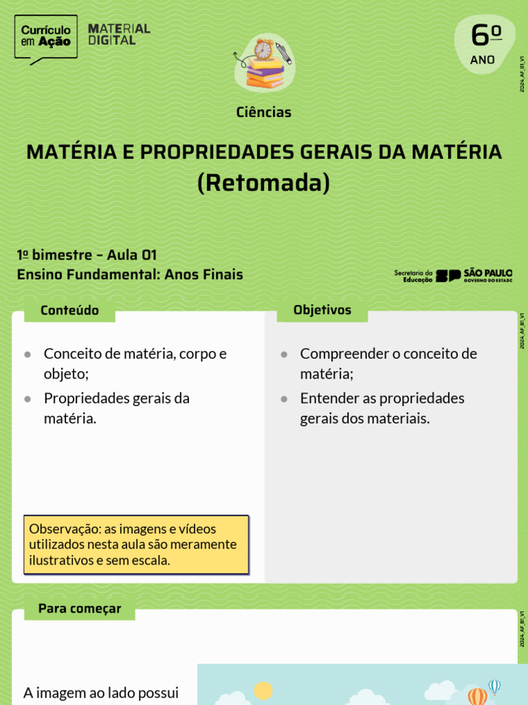 Aula 1 - MATÉRIA E PROPRIEDADES GERAIS DA MATÉRIA | PDF | Matéria | Imagem