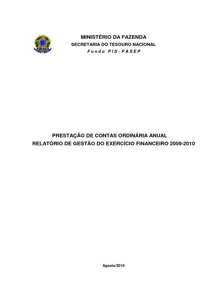 Relatório Anual do Fundo PIS-PASEP 2010 | PDF | Orçamento | Contabilidade