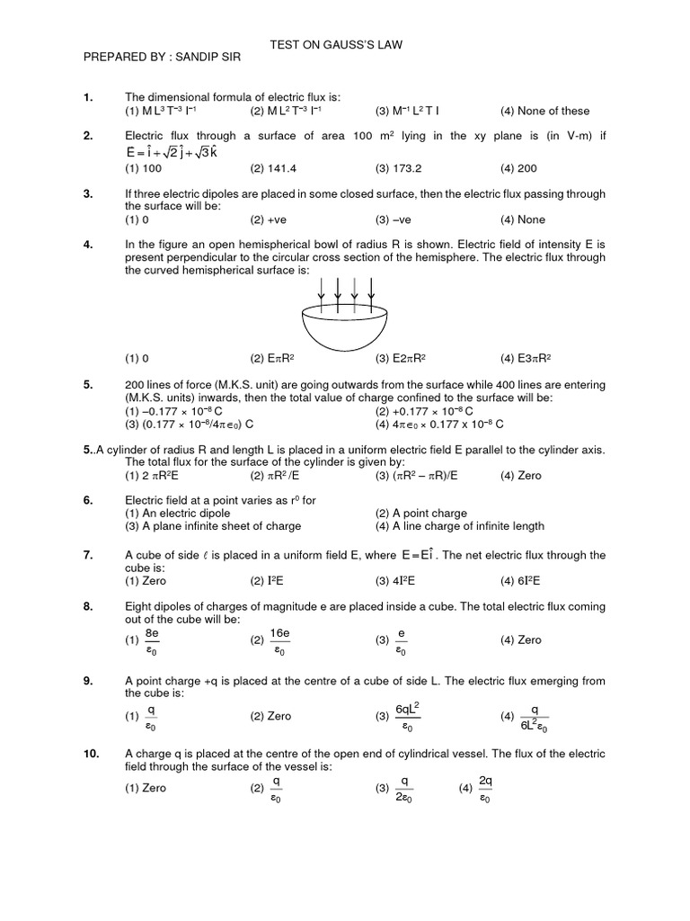 Gauss's Law Test Questions | PDF | Sphere | Euclidean Geometry