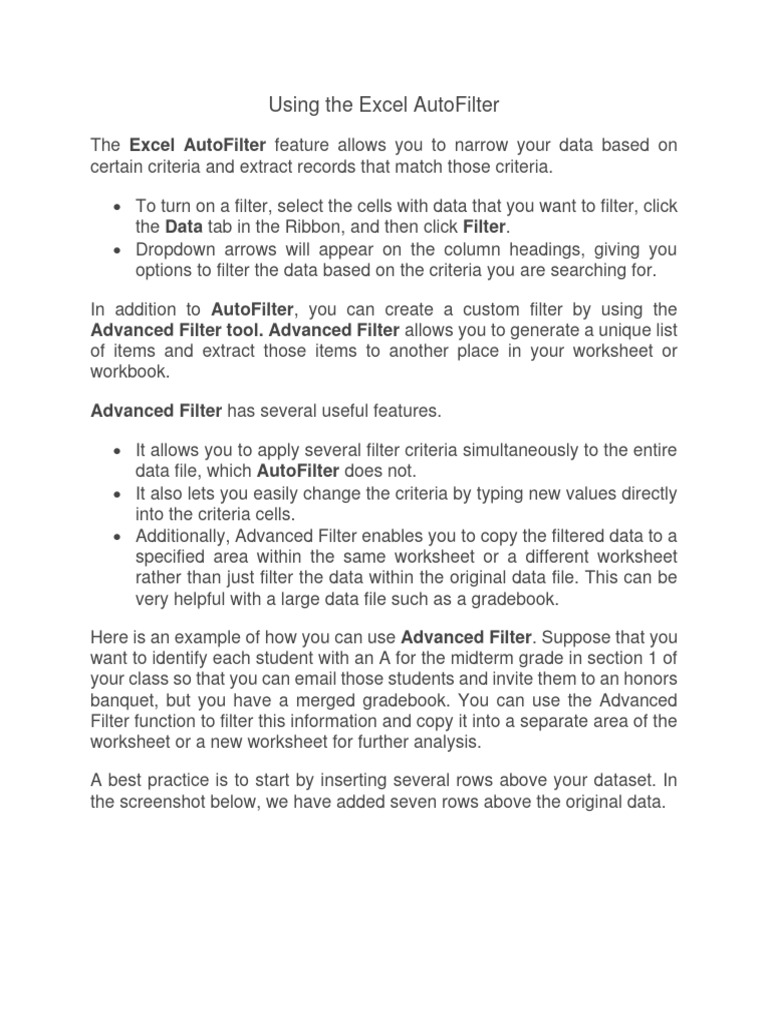 Using the excel autofilter pdf worksheet spreadsheet