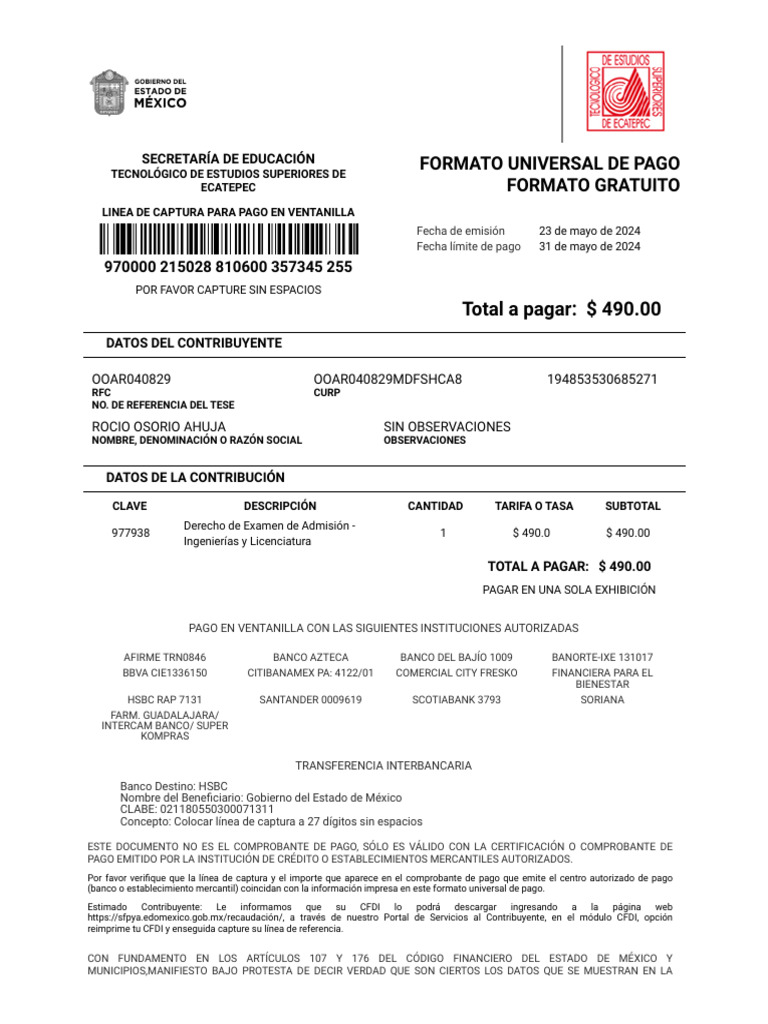 Formato de Pago Universal With Primefaces | Descargar gratis PDF ...
