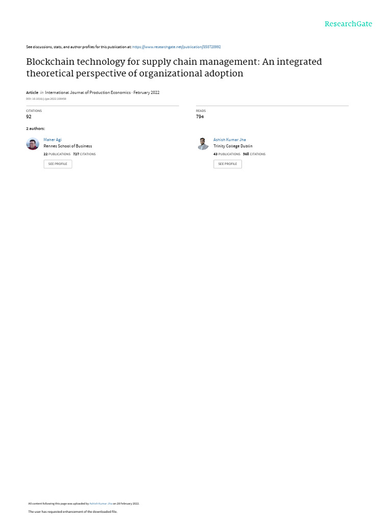 Blockchain Technology For Supply Chain Management An Integrated ...