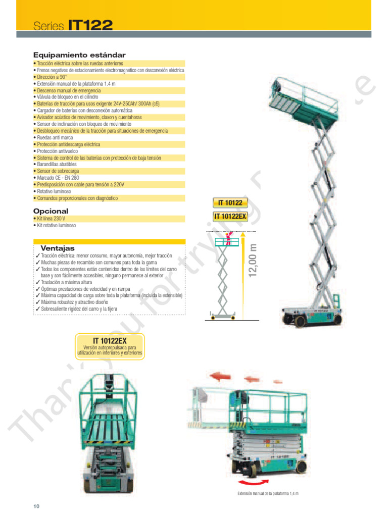 Ficha Tecnica Platf. Tijera 12M Electrica Iteco Modelo It-122 | PDF