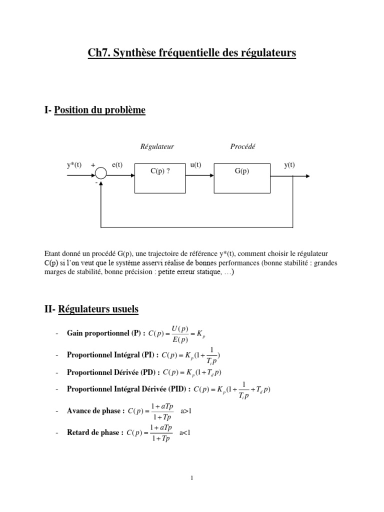Synthèse des régulateurs PID et P | PDF | Régulation | Mathématiques ...