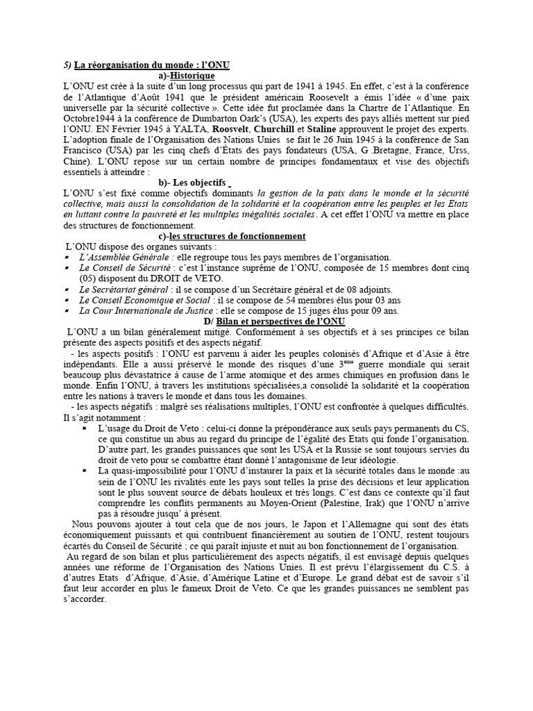 Historique et défis de l'ONU | PDF | Nations unies | Relations ...