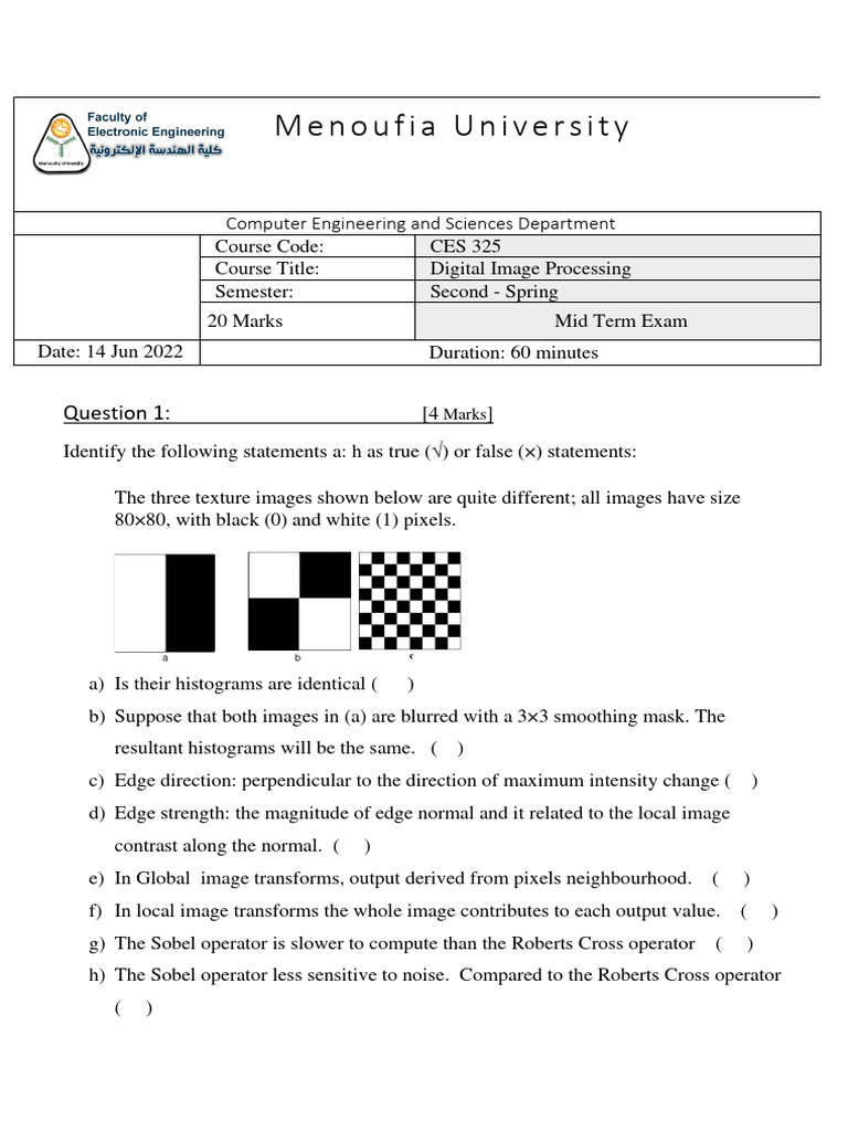 Exam 3 Image Processing End Mid Term 2022-1 | PDF | Digital Signal ...