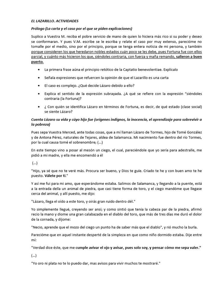 Actividades sobre El Lazarillo de Tormes | PDF | Derecho | Religión y ...